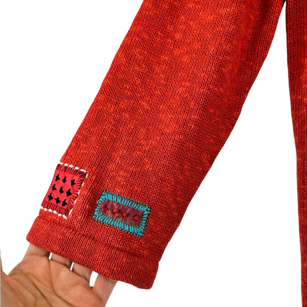 Icelandic Design Cardigan Sweater Linen Cotton Button Front Orange Patchwork M - Picture 9 of 14
